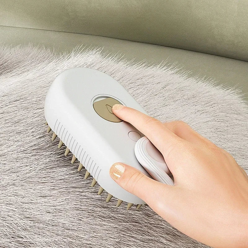 3-in-1 Pet Massage Brush with Steam Spray and Rotatable Design for Effective Hair Removal