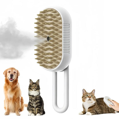 3-in-1 Pet Massage Brush with Steam Spray and Rotatable Design for Effective Hair Removal